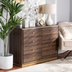 Cormac Wood And Metal 8 Drawer Dresser Walnut Brown/Gold - Baxton Studio -Home Furniture Shop-Baxton Studio GUEST 204a23dd 00fc 40e4 b239 599ed40bb39c
