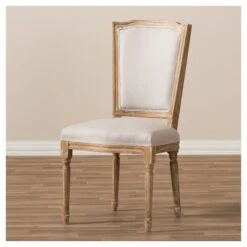Cadencia French Vintage Cottage Weathered Oak Wood Finish And Fabric Upholstered Dining Side Chair - Beige - Baxton Studio -Home Furniture Shop-Baxton Studio GUEST 20bf4bc7 2ba4 47c6 9767 61007868b903