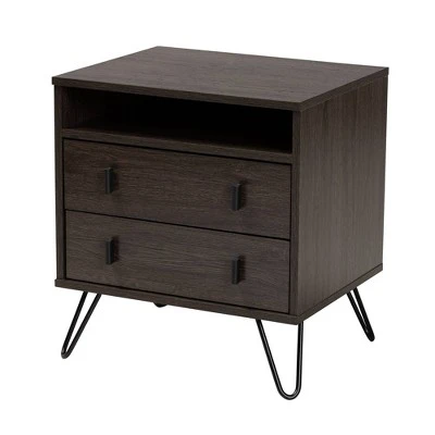 Glover Wood And Metal 2 Drawer Nightstand Brown/Gold - Baxton Studio 3 Glover Wood And Metal 2 Drawer Nightstand Brown/Gold - Baxton Studio