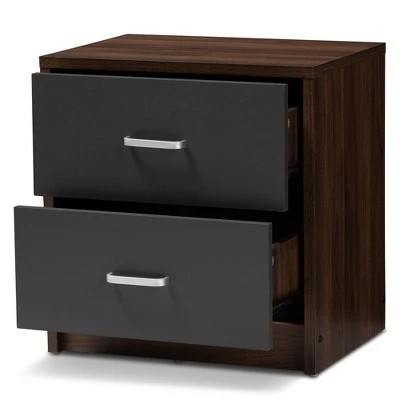 Hansel 2 Drawer And Finished Nightstand Brown/Gray - Baxton Studio 4 Hansel 2 Drawer And Finished Nightstand Brown/Gray - Baxton Studio - Image 2
