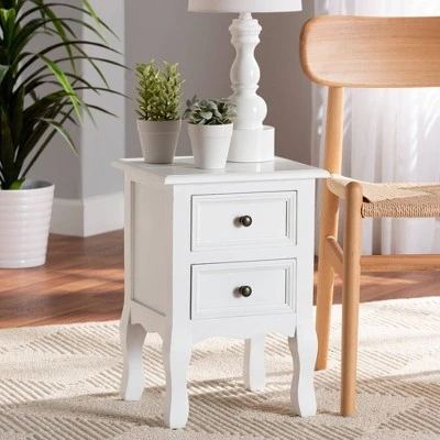 Caelan Wood 2 Drawer Nightstand White - Baxton Studio 3 Caelan Wood 2 Drawer Nightstand White - Baxton Studio