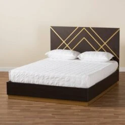 Queen Arcelia Two-Tone Wood Platform Bed Walnut Brown/Gold - Baxton Studio -Home Furniture Shop-Baxton Studio GUEST 232a3a2c ccb2 4f84 89ed bd999287e016