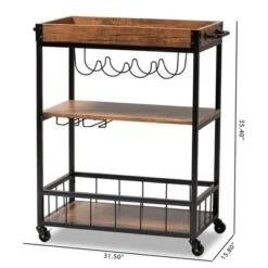Cerne Oak And Finished Mobile Metal Bar Cart With Wine Bottle Rack Brown - Baxton Studio -Home Furniture Shop-Baxton Studio GUEST 23852120 e3f0 4275 b03e 8fb5cb87f867