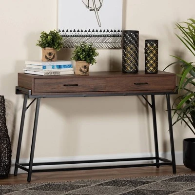Eivor Wood And Metal 2 Drawer Console Table Walnut Brown/Black - Baxton Studio 5 Eivor Wood And Metal 2 Drawer Console Table Walnut Brown/Black - Baxton Studio - Image 3