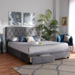 Caronia Velvet Upholstered 2 Drawer Platform Storage Bed - Baxton Studio -Home Furniture Shop-Baxton Studio GUEST 2475a7c3 d7cb 4874 839a ee975be0dd57