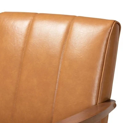 Nikko Mid-Century Faux Leather Upholstered Wood Lounge Chair Walnut/Brown - Baxton Studio 6 Nikko Mid-Century Faux Leather Upholstered Wood Lounge Chair Walnut/Brown - Baxton Studio - Image 4