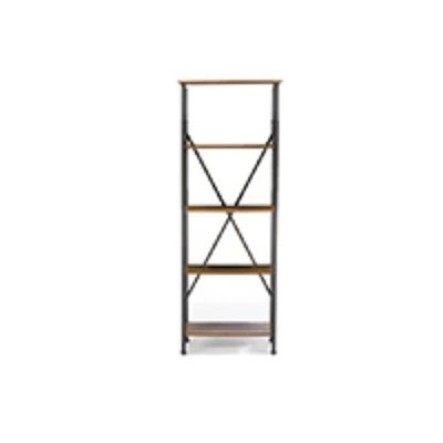 74.25" Lancashire Wood & Metal Bookcase Brown - Baxton Studio 4 74.25" Lancashire Wood & Metal Bookcase Brown - Baxton Studio - Image 2