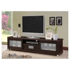 Gerhardine Wood Cabinet With 2 Sliding Doors And Drawer TV Stand For TVs Up To 85" Dark Brown - Baxton Studio -Home Furniture Shop-Baxton Studio GUEST 259bf0a7 a0f3 416e bd10 2b0f367c2e57