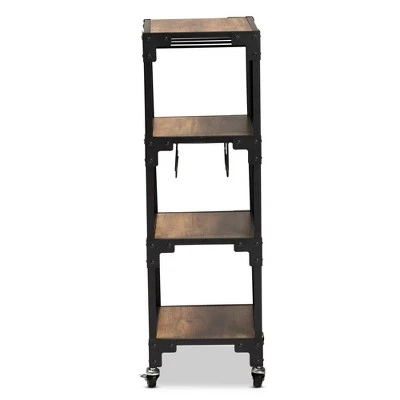4 Tier Victor Wood And Metal Mobile Wine Cart Walnut/Black - Baxton Studio 4 4 Tier Victor Wood And Metal Mobile Wine Cart Walnut/Black - Baxton Studio - Image 2