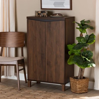 Talon Two-Tone Wood 2 Door Shoe Storage Cabinet Walnut Brown/Dark Gray - Baxton Studio 9 Talon Two-Tone Wood 2 Door Shoe Storage Cabinet Walnut Brown/Dark Gray - Baxton Studio - Image 7