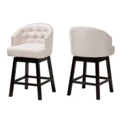 2pc Theron Fabric And Wood Swivel Counter Stool Set - Baxton Studio