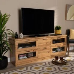 Adelino Wood 2 Drawer TV Stand For TVs Up To 55" Oak Brown/Black - Baxton Studio -Home Furniture Shop-Baxton Studio GUEST 271ae5b3 65c3 488c 8b56 4083f23ce5d5