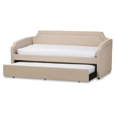 Parkson Modern And Contemporary Linen Fabric Curved Notched Corners Sofa Daybed With Roll - Out Trundle Guest Bed - Twin - Baxton Studio 3 Parkson Modern And Contemporary Linen Fabric Curved Notched Corners Sofa Daybed With Roll - Out Trundle Guest Bed - Twin - Baxton Studio