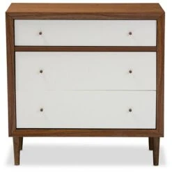 Harlow Mid-Century Modern Scandinavian Style Wood 3 Drawer Chest White/Walnut - Baxton Studio
