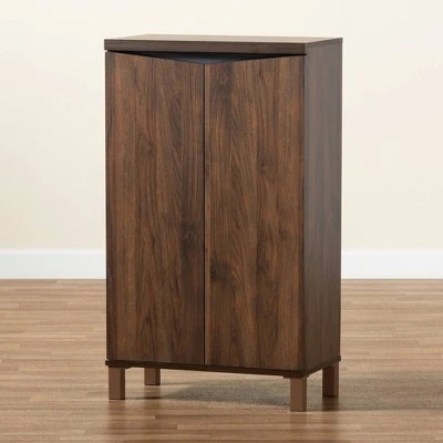 Talon Two-Tone Wood 2 Door Shoe Storage Cabinet Walnut Brown/Dark Gray - Baxton Studio 11 Talon Two-Tone Wood 2 Door Shoe Storage Cabinet Walnut Brown/Dark Gray - Baxton Studio - Image 9
