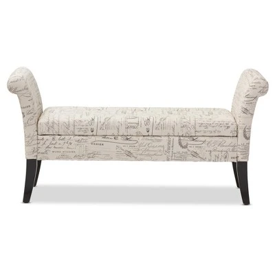Avignon Script - Patterned French Laundry Fabric Storage Ottoman Bench - Baxton Studio 3 Avignon Script - Patterned French Laundry Fabric Storage Ottoman Bench - Baxton Studio