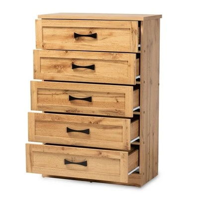 Colburn Wood 5 Drawer Tallboy Storage Chest Oak Brown - Baxton Studio 3 Colburn Wood 5 Drawer Tallboy Storage Chest Oak Brown - Baxton Studio