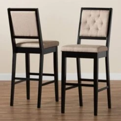 2pc Gideon Fabric Upholstered And Wood Barstool Set Sand/Dark Brown - Baxton Studio -Home Furniture Shop-Baxton Studio GUEST 2b43962f 5b4b 4b5a 8bc6 54627508c4a4