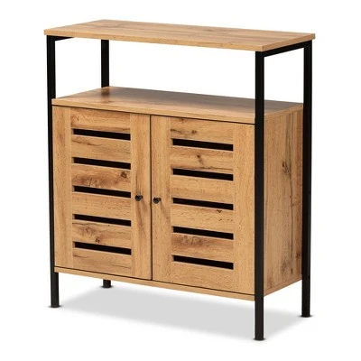 Vander Wood And Metal 2 Door Shoe Cabinet Oak Brown/Black - Baxton Studio 4 Vander Wood And Metal 2 Door Shoe Cabinet Oak Brown/Black - Baxton Studio - Image 2