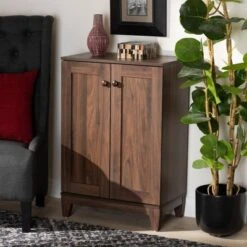 2 Door Nissa Wood Shoe Storage Cabinet Walnut Brown - Baxton Studio -Home Furniture Shop-Baxton Studio GUEST 2bff3842 70cd 460a b138 a51cee461050