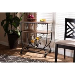 Dania Antique Vintage Industrial Metal And Wood Mobile Wine Bar Cart Black/Walnut - Baxton Studio -Home Furniture Shop-Baxton Studio GUEST 2c336a90 0772 4aae 87b4 b7b70e085c56