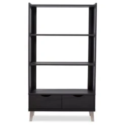 62.4" 2 Drawers Kalien Modern And Contemporary Bookshelf With Display Shelves Espresso Brown - Baxton Studio
