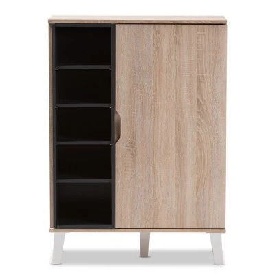 Adelina Mid - Century Modern 1 - Door Wood Shoe Cabinet - Brown - Baxton Studio 4 Adelina Mid - Century Modern 1 - Door Wood Shoe Cabinet - Brown - Baxton Studio - Image 2