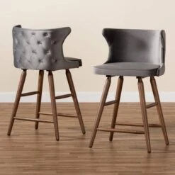 2pc Sagira Velvet Fabric Upholstered And Wood Counter Height Barstool Set - Baxton Studio 16 2pc Sagira Velvet Fabric Upholstered And Wood Counter Height Barstool Set - Baxton Studio -Home Furniture Shop-Baxton Studio GUEST 2e4988cf 3aec 4475 8a90 d6d00de96182