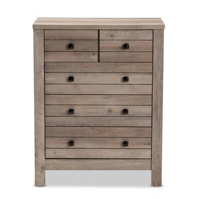 Derek Natural Wood 5 Drawer Chest Brown - Baxton Studio 4 Derek Natural Wood 5 Drawer Chest Brown - Baxton Studio - Image 2