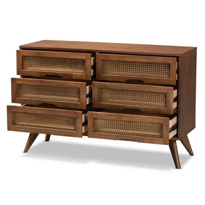 Barrett Wood And Synthetic Rattan 6 Drawer Dresser Walnut Brown - Baxton Studio 3 Barrett Wood And Synthetic Rattan 6 Drawer Dresser Walnut Brown - Baxton Studio