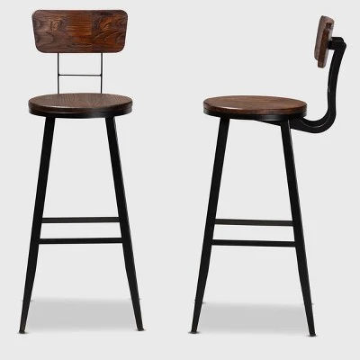 Set Of 2 Kenna Wood And Metal Finished Metal Barstools Brown/Black - Baxton Studio 4 Set Of 2 Kenna Wood And Metal Finished Metal Barstools Brown/Black - Baxton Studio - Image 2