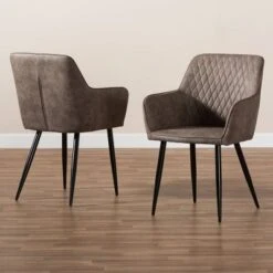 Set Of 2 Belen Imitation Leather Upholstered Metal Dining Chairs Gray/Brown - Baxton Studio -Home Furniture Shop-Baxton Studio GUEST 2ee3cbcc 9b9f 47cf b073 c9ce124626a2