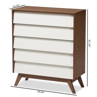 Hildon Mid-Century Modern Wood 5 Drawer Storage Chest Brown - Baxton Studio 6 Hildon Mid-Century Modern Wood 5 Drawer Storage Chest Brown - Baxton Studio - Image 4