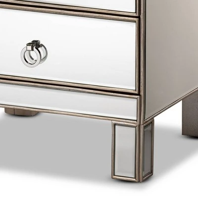 Ewan Mirrored 3 Drawer Nightstand Silver - Baxton Studio 7 Ewan Mirrored 3 Drawer Nightstand Silver - Baxton Studio - Image 5