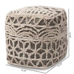 Avery Handwoven Cotton Pouf Ottoman Beige/Brown - Baxton Studio