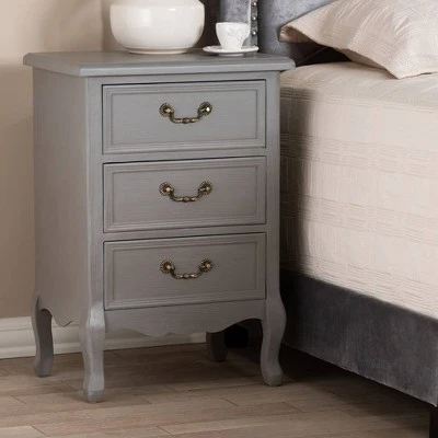 3 Drawer Capucine Finished Wood Nightstand Gray - Baxton Studio 4 3 Drawer Capucine Finished Wood Nightstand Gray - Baxton Studio - Image 2