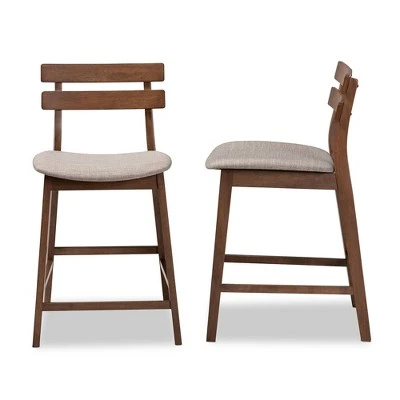 Set Of 2 Larine Wood Counter Height Barstools - Baxton Studio 4 Set Of 2 Larine Wood Counter Height Barstools - Baxton Studio - Image 2