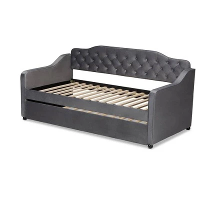 Freda Velvet Fabric Upholstered Button Tufted Daybed With Trundle - Baxton Studio 5 Freda Velvet Fabric Upholstered Button Tufted Daybed With Trundle - Baxton Studio - Image 3