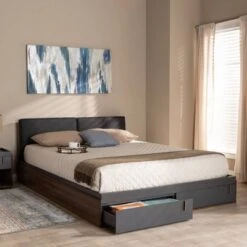 Queen Rikke Two-Tone Wood Platform Storage Bed With Upholstered Headboard Gray - Baxton Studio 15 Queen Rikke Two-Tone Wood Platform Storage Bed With Upholstered Headboard Gray - Baxton Studio -Home Furniture Shop-Baxton Studio GUEST 31b529a5 3970 4ffa a2e7 24d21369c742