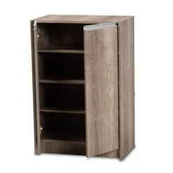 Langston Weathered Wood 2 Door Shoe Cabinet Oak - Baxton Studio