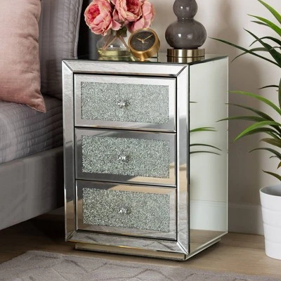 Talan 3 Drawers Mirrored Nightstand - Baxton Studio 7 Talan 3 Drawers Mirrored Nightstand - Baxton Studio - Image 5