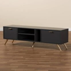 Kelson Wood TV Stand For TVs Up To 55" Dark Gray/Gold - Baxton Studio 10 Kelson Wood TV Stand For TVs Up To 55" Dark Gray/Gold - Baxton Studio -Home Furniture Shop-Baxton Studio GUEST 32da184b 8a9f 48e2 9f95 1562aa0996e6