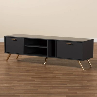 Kelson Wood TV Stand For TVs Up To 55" Dark Gray/Gold - Baxton Studio 6 Kelson Wood TV Stand For TVs Up To 55" Dark Gray/Gold - Baxton Studio - Image 4