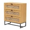 Sawyer Wood And Metal 3 Drawer Storage Cabinet With Natural Rattan Oak Brown/Black - Baxton Studio
