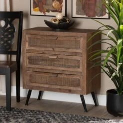 Calida Wood And Rattan 3 Drawer Storage Cabinet Brown - Baxton Studio -Home Furniture Shop-Baxton Studio GUEST 333f8ae8 f61f 4a7d 8f9b 517a409acb41
