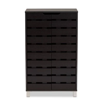 2 Door Ernest Brown Wood Shoe Storage Cabinet Dark Brown - Baxton Studio 4 2 Door Ernest Brown Wood Shoe Storage Cabinet Dark Brown - Baxton Studio - Image 2