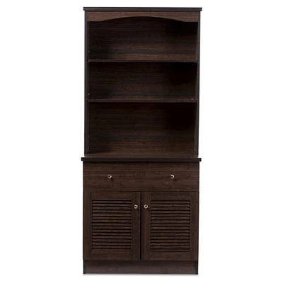 Agni Modern And Contemporary Buffet And Hutch Kitchen Cabinet - Dark Brown - Baxton Studio 4 Agni Modern And Contemporary Buffet And Hutch Kitchen Cabinet - Dark Brown - Baxton Studio - Image 2