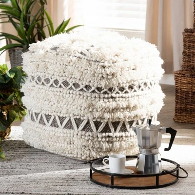 Vesey Handwoven Wool Moroccan Inspired Pouf Ottoman Beige/Brown - Baxton Studio 4 Vesey Handwoven Wool Moroccan Inspired Pouf Ottoman Beige/Brown - Baxton Studio - Image 2