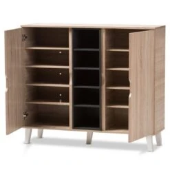 Adelina Mid - Century Modern 2 - Door Wood Shoe Cabinet - Brown - Baxton Studio