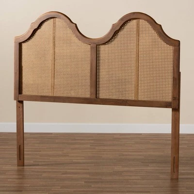 Hazel Vintage Wood And Synthetic Rattan Arched Headboard Walnut - Baxton Studio 5 Hazel Vintage Wood And Synthetic Rattan Arched Headboard Walnut - Baxton Studio - Image 3